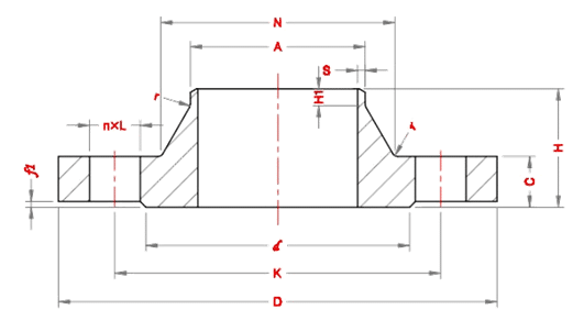 Weld neck Flanges Dimensions according to Standard EN 1092 1 PN2.5